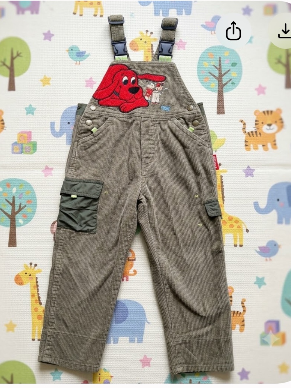 Vintage Kids Clifford The Big Red Dog Corduroy Overalls Olive Green Rare Size 4